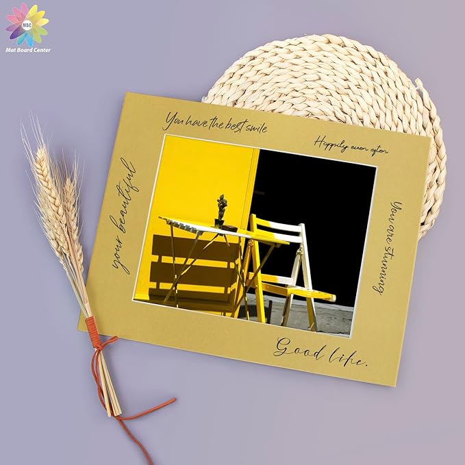 Mat Board Center, Pack of 10, 11x14 for 8x10 Old Gold Color Mats - Bevel Cut, Acid Free, 4-ply Thickness, White Core - for Pictures, Photos, Framing