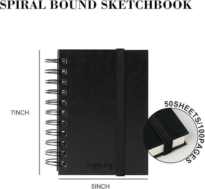 CuppaClip Sketch Book Hardcover Drawing Pad 300GSM Acid-Free Paper Spiral Bound Sketchbook 50 Sheets/100 Pages Art Supplies (Spiral Binding, 4x5.9in)