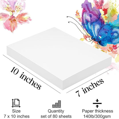 Watercolor Paper 7x10 inches 80 Sheets,Heavyweight Artist Paper 140lb/300GSM Cold Press Natural Cotton Paper for Students Artists Watercolor Drawing