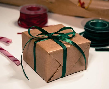 1/4" x 100 Yards Hunter Green Polyester Satin Ribbon Single Faced Bulk Fabric Ribbons for Gift Wrapping, Crafting and DIY Projects, Hair Accessories, Tiny Bows