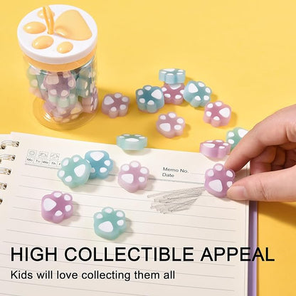 HILAZA 54Pcs Cat Paw Erasers for Kids, Fluorescent erasers, Kawaii Jelly Pencil Erasers Bulk for Office Supplies Classroom Rewards Party Favors