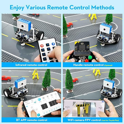 Yahboom Microbit Robot Car Remote Control,Esp32 Camera Module,Line Tracking, Ultrasonic,Tracking Sensor,Infrared Receiver,Searchlight,Programming for Kids STEM (Without V2)
