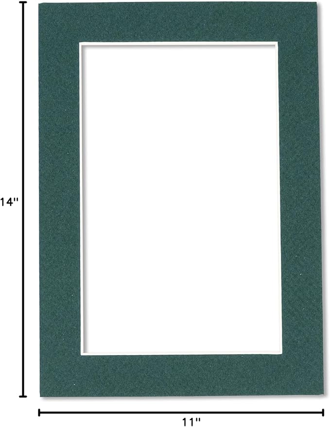 Pack of 25 Acid Free 11x14 Mats Bevel Cut for 8.5x11 Photos - Forest Green Precut Matboards With Backing Boards and Clear Photo Mat Bags For Pictures, Photos, Framing - 4-ply Thickness