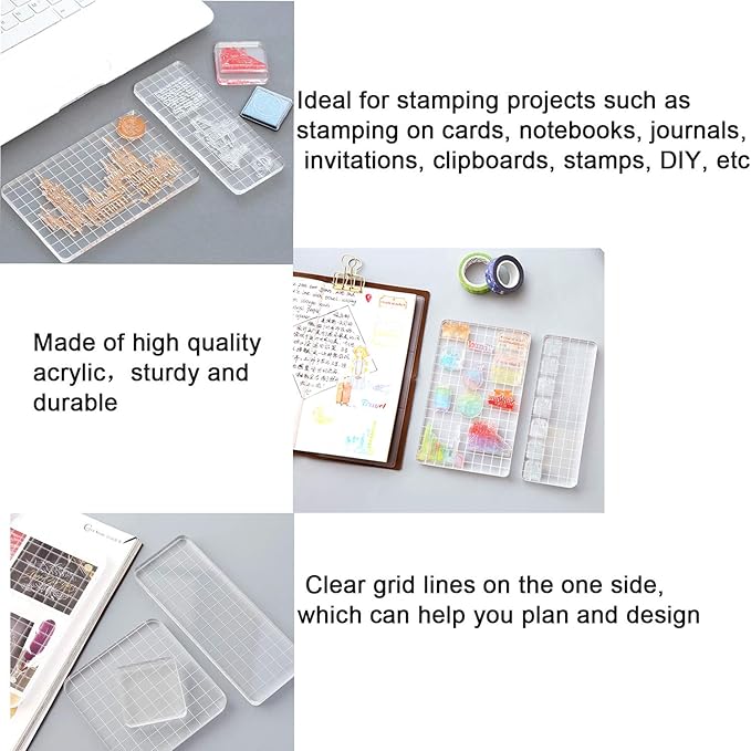 6 Pieces Stamp Blocks Acrylic Clear Stamping Blocks Tools with Grid Lines for Scrapbooking Crafts Making