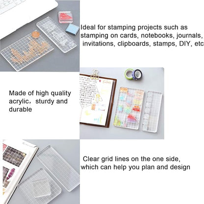 6 Pieces Stamp Blocks Acrylic Clear Stamping Blocks Tools with Grid Lines for Scrapbooking Crafts Making