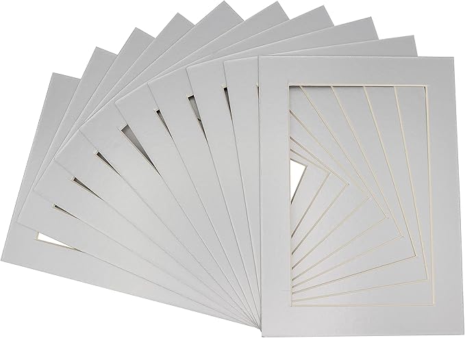 5x7 Mat for 8.5x11 Frame - Precut Mat Board Acid-Free Metallic Silver 5x7 Photo Matte For a 8.5x11 Picture Frame, Premium Matboard for Family Photos, Show Kits, Art, Picture Framing, Pack of 10 Mats