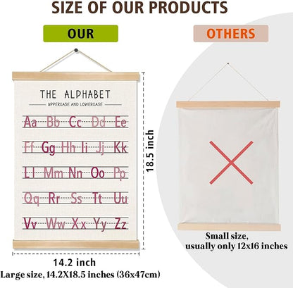 Alphabet and Numbers Wall Chart Set of 2 ,Kids Educational Posters,ABC and 1-20 Number Learning Banners for Toddlers, Preschool Classroom, Homeschool, Nursery, Playroom Decor 14 x 18.5 Inch(Pink)