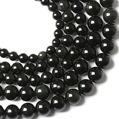 12MM 32pcs Natural Black Obsidian Stone Energy Healing Beads Round Loose Beads for Jewelry Making Bracelet 1 Strands 15"