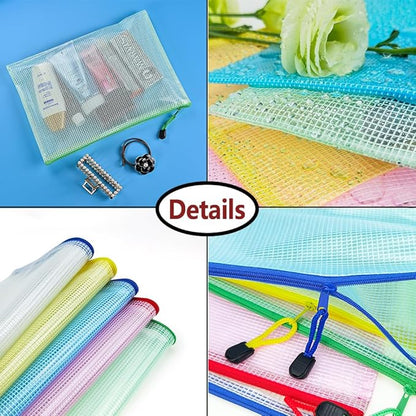 AUSTARK 10 Pcs Zipper File Bags, Waterproof Plastic Mesh Pouch for Office School, Board Game Storage Bags (B5 Size 11.4''x8.2'', Multicolored)