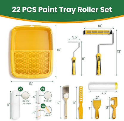 Voomey Professional Paint Roller Kit 22 Pcs, 9-Inch Upgraded Paint Roller with Super Coverage Effect, Paint Brush and Small Paint Roller, Paint Roller Tray,Paint Kit for House Painting