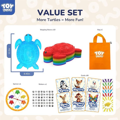 TOY Life 10 Pcs Turtle Balance Stepping Stone for Kids, Indoor Outside Toys for Kids Ages 4-8, Toddler Outdoor Toys, Stepping Stones Game, with Cards and Spinner