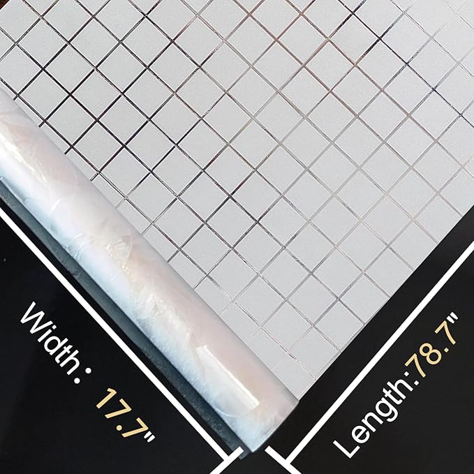 Window Privacy Film Decorative for Front Door, Bathroom Static Cling Stained Glass Sticker Opaque Heat Control UV Blocking Non-Adhesive for Home Windows,White Square