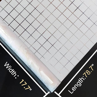 Window Privacy Film Decorative for Front Door, Bathroom Static Cling Stained Glass Sticker Opaque Heat Control UV Blocking Non-Adhesive for Home Windows,White Square