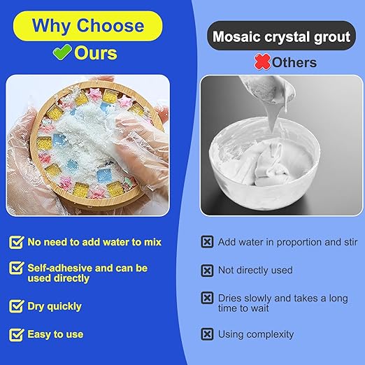 Mosaic Crystal Grout Kit with Scraper, Mosaic Crystal Sealant, Handmade Decorate Tessellated Coasters, No Need to add Water, Perfect for DIY Craft Projects & Tile Accessories (Translucent, 14oz)