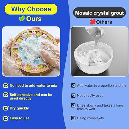 Mosaic Crystal Grout Kit with Scraper, Mosaic Crystal Sealant, Handmade Decorate Tessellated Coasters, No Need to add Water, Perfect for DIY Craft Projects & Tile Accessories (Translucent, 14oz)