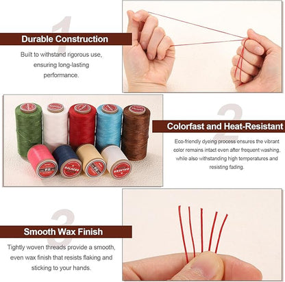 uxcell Flat Leather Sewing Waxed Thread, 270m / 295 Yards Polyester Wax String, 150D Wax Stitching Cord for Leather Crafts, Bookbinding, Bracelets Braided, Milky White