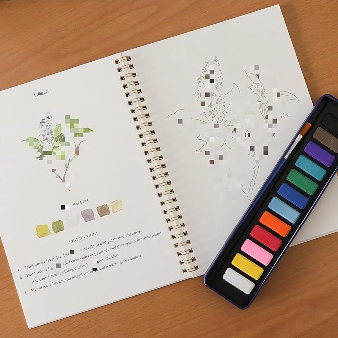 Beginner Watercolor Painting Kit Watercolor Workbook Coloring Book 12 Colors Paint Set with Brush,Easy Nature Scenes Beginner Friendly Watercolor Paint Set Gift for Adults Teens. (WINTER)
