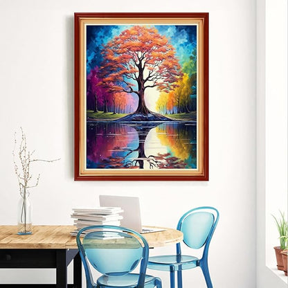 Magxvouy Cross Stitch Kits Stamped Full Range of Embroidery Kits,Cross Stitch Patterns Needlework Kits for Beginners 11CT Printed Kits&Reflection Tree 16x20 inch