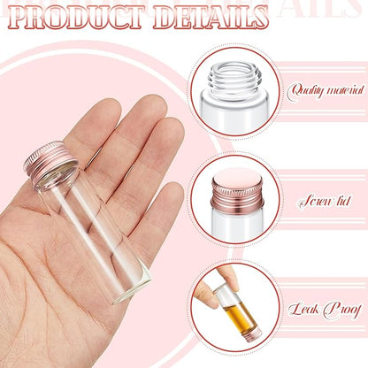 100 Pcs Small Clear Vials Spice Mini Jars with Lids Mini Glass Bottles with Screw Aluminum Metal Caps Tiny Jars Sample Containers for Powder Cream Cosmetic Jewelry Wedding (15 ml,Rose Gold)