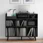 Cozy Castle Large Record Player Stand, Vinyl Storage Cabinet Mid Century Modern Turntable Stand Media Console Table Open Shelf Cube CD Album Holder Organizer for Living Room, Office, Black