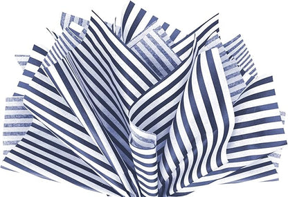 Flexicore Packaging Navy Blue Pin Stripe Print Gift Wrap Tissue Paper Size: 15 Inch X 20 Inch | Count: 100 Sheets | Color: Navy Pin Stripe