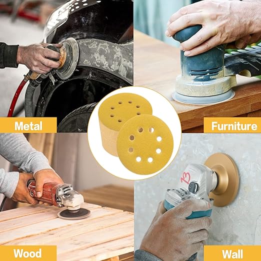 100PCS 5 Inch 8 Hole Sanding Discs 400 Grit,Gold Round Hook and Loop Sandpaper for Random Orbital Sander