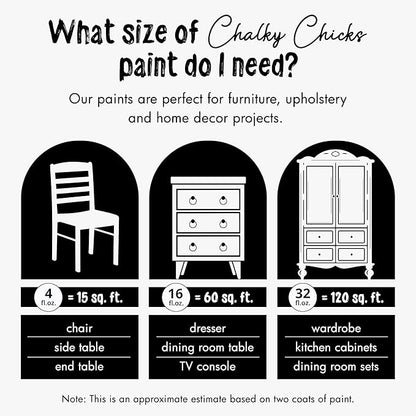 Chalky Chicks All-in-One Chalk Paint for Furniture or Cabinet -16Fl Oz-Matte Finish Powdered Snow (Pure White) for Metal, Wood Furniture Paint - No Sanding All-in-One for Home Decor & Crafts, USA Made