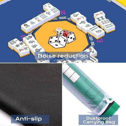 Mahjong Mat for Table 31.5''x31.5'', Non-Slip Mahjong Cloth Cover with Game Rules, Mahjong Tablecloth for Poker, Board Games Table Mat, Card Games, Tile Games, Dominoes (Blue)