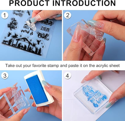 Whaline 4 Sheets Christmas Clear Stamps Greeting Words Nativity Scene Silicone Transparent Stamps Holy Night Stamp for Xmas DIY Craft Card Making Scrapbooking Embossing Album Decor
