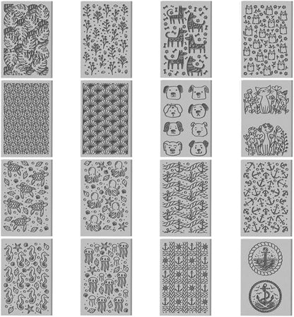 CHGCRAFT 16 Sheets Animal and Plant Clay Texture Mat Ocean Polymer Clay Texture Sheets DIY Tools for Pottery Earring Jewelry Making Stamp Engraving Machines, 4x2.6inch