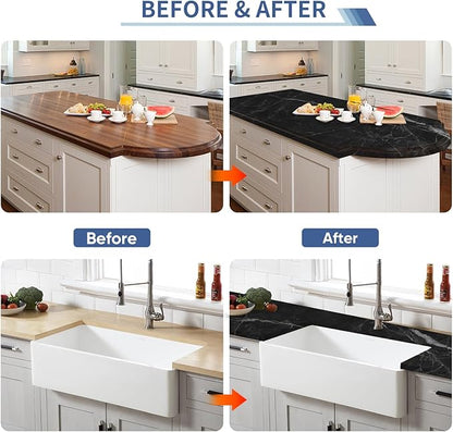 GLAINTE Black Marble Countertop Paint Kit Epoxy Countertop Refinishing Paint Kit, Kitchen Bathroom Coating For Marble, Granite, Formica, Laminate Cover 38 Sq.Ft