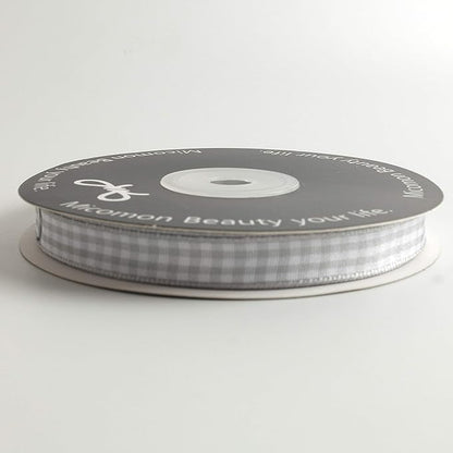 Gray Gingham Plaid Checked Ribbon 25 Yards Each Roll 100% Polyester (3/8",Gray)