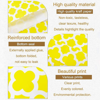 KEYYOOMY 100 Pcs Yellow Candy Buffet Bags Small Cookie Bags Polka Dot Paper Treat Bag for Wedding Birthday Party (5 inch x 7 inch)