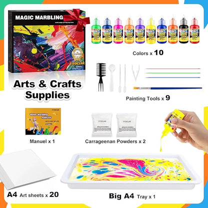Water Marbling Paint Kit, Arts and Crafts For Kids,Birthday Gifts for Girls Boys 3+Years Old, Toys For Ages 8-13 5-7 3-6, Art Supplies for Kids