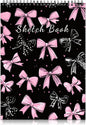 Cabreche Cute Sketchbook Top Spiral Bound Sketch Pad, 9 x 12 inch,100GSM Thick Paper,50 Sheets 100 Pages,Art Sketch Book Artistic Writing Drawing Paper for Girls Women Beginners-Black Pink Bowknot