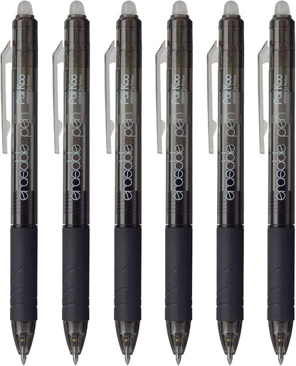 ParKoo Retractable Erasable Gel Pens Clicker, Fine Point, Make Mistake Disappear, Black Ink for Note Taking and Crossword Puzzles, 6-Pack
