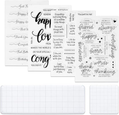 UCEC 4 Sheets Words Clear Stamps for Card Making Silicone Stamp with 2 PCS Acrylic Stamp Block for Easter Birthday Holiday Card and DIY Scrapbooking Journal(Classic)