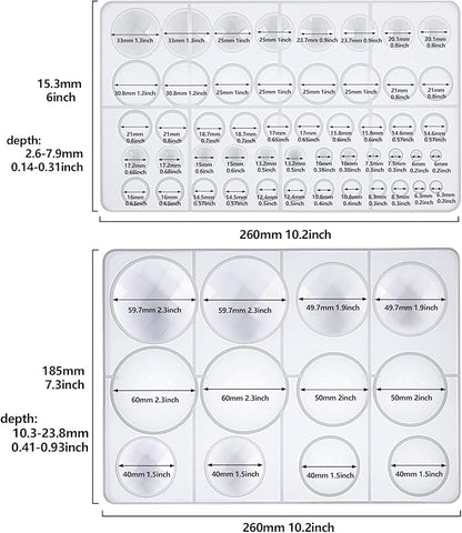 FUNSHOWCASE Cabochon Gem Resin Silicone Molds for Cake Decoration, Polymer Clay, UV Epoxy Urethane Polyresin Jewelry Making, Faceted and Round Domes Set of 2 Trays Circle Diameter 0.2-2.3inch