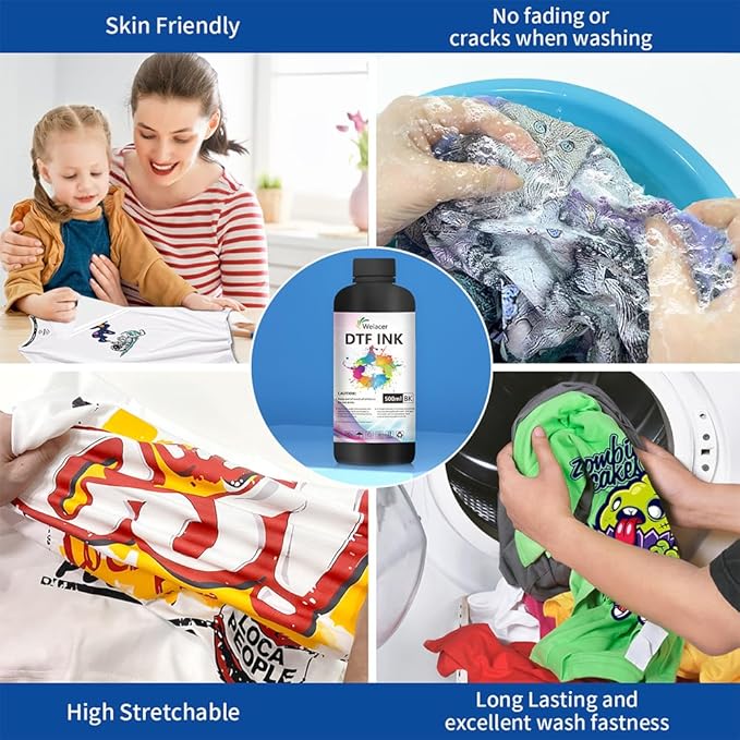 DTF Ink Black 500ml - Premium Heat Transfer Ink Conversion Kit Refill for I3200, XP600, R1390, L1800, ET2800 ET8500 R2400, L800, 1430, P400, P800, XP-15000 All DTF Printers,for DTF Film