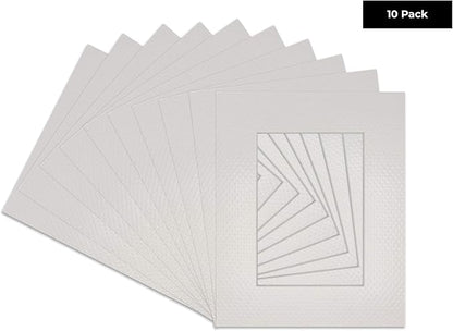Pack of Ten Acid Free 11x14 Mats Bevel Cut for 8.5x11 Photos - Golf Ball Texture Precut Matboards With Backing Boards and Self Seal Photo Mat Bags For Pictures, Photos, Framing - 4-ply Thickness