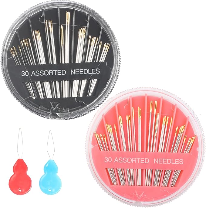 Eketirry 120pcs Premium Hand Sewing Needles，4 Pack 30-Count Assorted Needles for Sewing Repair, 6 Different Sizes Sewing Needles with 2 Threaders (Pink& Black,2)