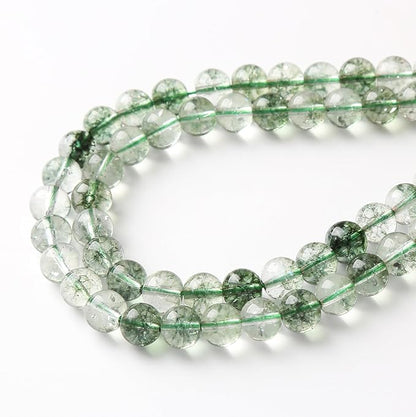 32PCS 12MM Green Crackle Phantom Ghost Crystal Beads for Jewelry Making DIY Bracelet Necklace Accessories 15" Energy Healing Power Stone Beads