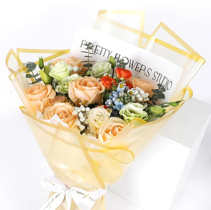 FUHITIM 20 Sheets Flower Wrapping Paper - Waterproof Floral Bouquet Packaging Paper for DIY Crafts，Florist Supplies Packaging Paper for Wedding Birthday Gift (Translucent Gold)