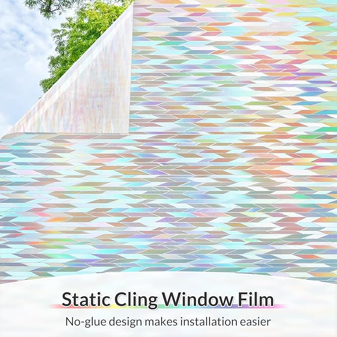 rabbitgoo Window Privacy Film with Installation Tools, Stained Glass Window Film Rainbow Prism Decorative Glass Clings for Home Decor, Static Cling Covering Sun Blocking, 23.6" x 118.1"