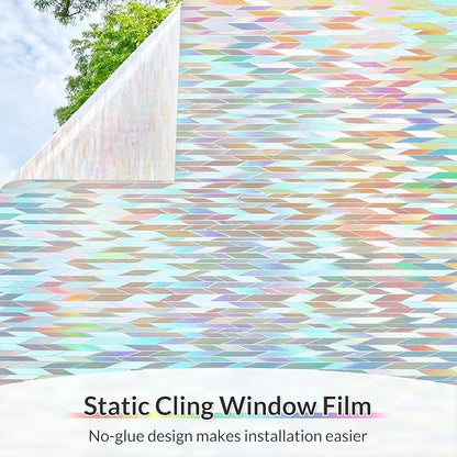 rabbitgoo Window Privacy Film with Installation Tools, Stained Glass Window Film Rainbow Prism Decorative Glass Clings for Home Decor, Static Cling Covering Sun Blocking, 23.6" x 157.4"