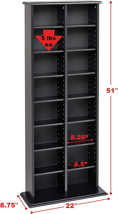 Prepac 2 Column Tall Cabinet Media Storage, 22" Wide, Black