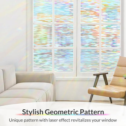 rabbitgoo Window Privacy Film with Installation Tools, Stained Glass Window Film Rainbow Prism Decorative Glass Clings for Home Decor, Static Cling Covering Sun Blocking, 17.5" x 157.4"
