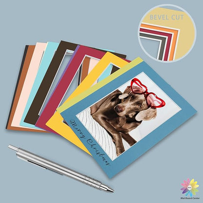 Mat Board Center, Pack of 25, 5x7 for 4x6 Mixed Color Mats - Acid Free, 4-ply Thickness, White Core - for Pictures, Photos, Framing