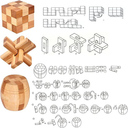 VolksRose 12pcs Wooden Brain Teaser Puzzles, IQ Challenge Puzzle Games, Logic Smart Mind Puzzle Box Lock Toy Removing Assembling 3D Small Puzzle Gift Set for Adults Teenagers Kids, 1.8inch 4.5cm