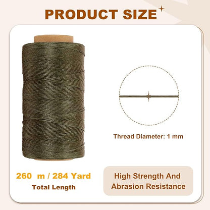 PATIKIL 284 Yard Flat Waxed Thread 150D 1mm Leather Sewing Cord for Repairing Shoes Bags Wallets Jewelry Making DIY Leather Craft, Army Green